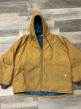 Vintage Ideal Made in USA Brown Canvas Quilt Lined Hooded Work Jacket Size 3X